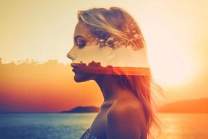 Summer Themed Double Exposure Bikini Portrait photo