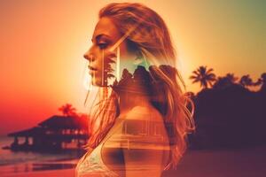 Summer Themed Double Exposure Bikini Portrait photo