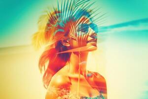 Summer Themed Double Exposure Bikini Portrait photo