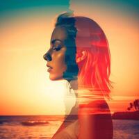 Summer Themed Double Exposure Bikini Portrait photo