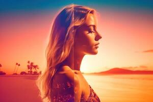 Summer Themed Double Exposure Bikini Portrait photo