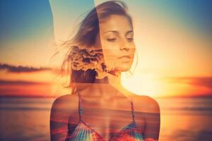 Summer Themed Double Exposure Bikini Portrait photo
