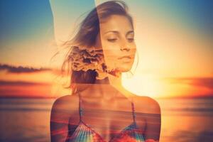 Summer Themed Double Exposure Bikini Portrait Generative AI photo