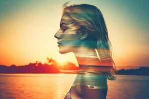 Summer Themed Double Exposure Bikini Portrait Generative AI photo