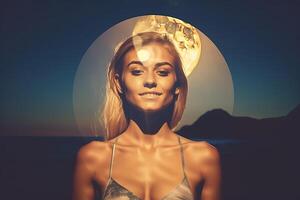 Summer Themed Double Exposure Moonlit Bikini Portrait photo