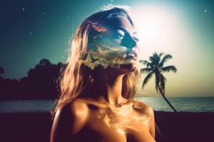 Summer Themed Double Exposure Bikini Portrait Generative AI photo