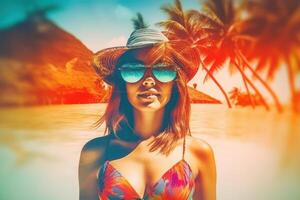 Summer Themed Double Exposure Bikini Portrait photo