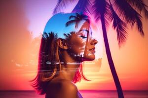 Summer Themed Double Exposure Bikini Portrait photo