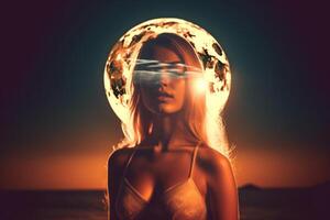Summer Themed Double Exposure Moonlit Bikini Portrait photo