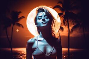 Summer Themed Double Exposure Moonlit Bikini Portrait photo