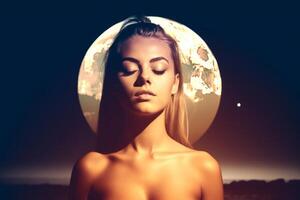Summer Themed Double Exposure Moonlit Bikini Portrait photo