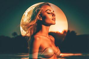 Summer Themed Double Exposure Moonlit Bikini Portrait photo