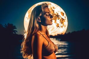 Summer Themed Double Exposure Moonlit Bikini Portrait photo