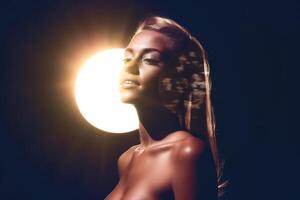 Summer Themed Double Exposure Moonlit Bikini Portrait photo