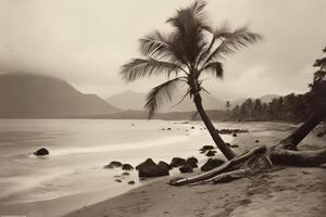 Vintage Tropical Beachscape Photo Generative AI