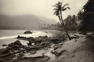 Vintage Tropical Beachscape Photo Generative AI