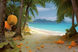 Whimsical Tropical Beachscape Generative AI photo