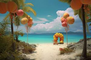 Whimsical Tropical Beachscape Generative AI photo