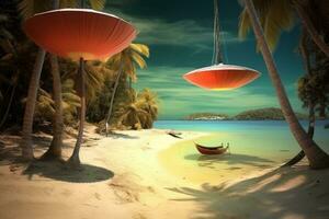 Whimsical Tropical Beachscape Generative AI photo