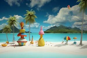 Whimsical Tropical Beachscape Generative AI photo