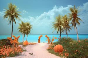 Whimsical Tropical Beachscape Generative AI photo