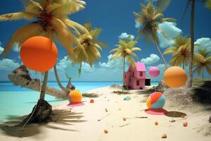 Whimsical Tropical Beachscape Generative AI photo