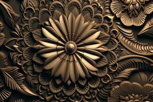 3d rendering of an ornate floral design on a brown background generative AI photo