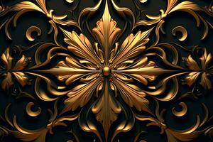 3d rendering of an ornate gold pattern on a black background generative AI photo