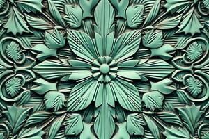 3d rendering of an ornate floral design on a green wall generative AI photo