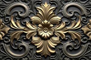 3d rendering of an ornate gold and black design on a black background generative AI photo