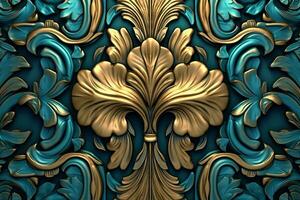 3d rendering of an ornate gold and blue wallpaper generative AI photo