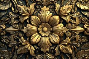 3d rendering of an ornate gold flower on a black background generative AI photo