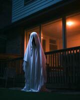 a ghostly figure stands in front of a house at night generative AI photo