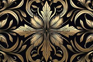 a gold and black background with an ornate design generative AI photo