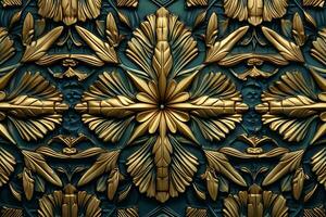 a gold and blue wall with ornate designs generative AI photo