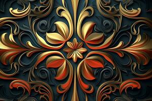 a gold and black background with an ornate design generative AI photo