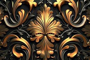 a gold and black wallpaper with ornate designs generative AI photo