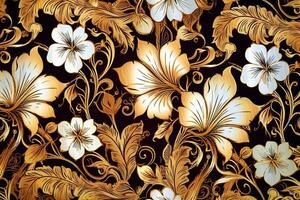 a gold and white floral pattern on a black background generative AI photo