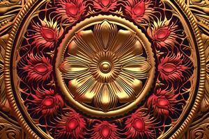 a gold and red ornate design on a black background generative AI photo