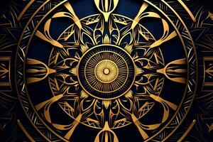 a golden circular design on a dark blue background generative AI photo