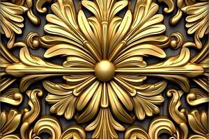 a golden floral pattern on a black background generative AI photo