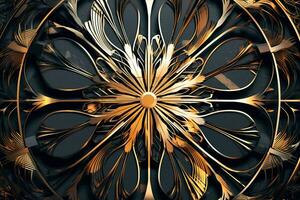 a golden flower design on a black background generative AI photo