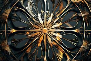 a golden flower design on a black background generative AI photo