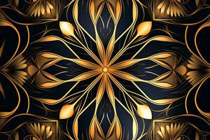 a golden floral pattern on a black background generative AI photo