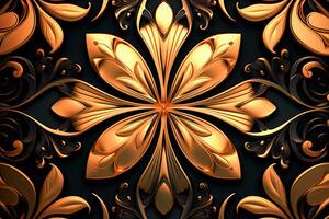 a golden floral pattern on a black background generative AI photo