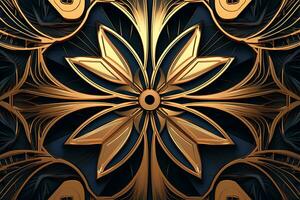 a golden flower design on a black background generative AI photo