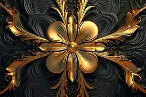 a golden flower on a black background generative AI photo