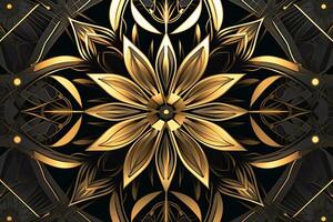 a golden flower design on a black background generative AI photo