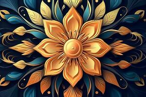 a golden flower on a black background generative AI photo