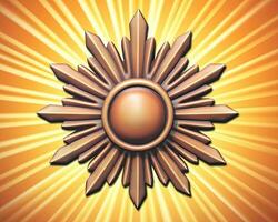 a golden starburst on an orange background generative AI photo